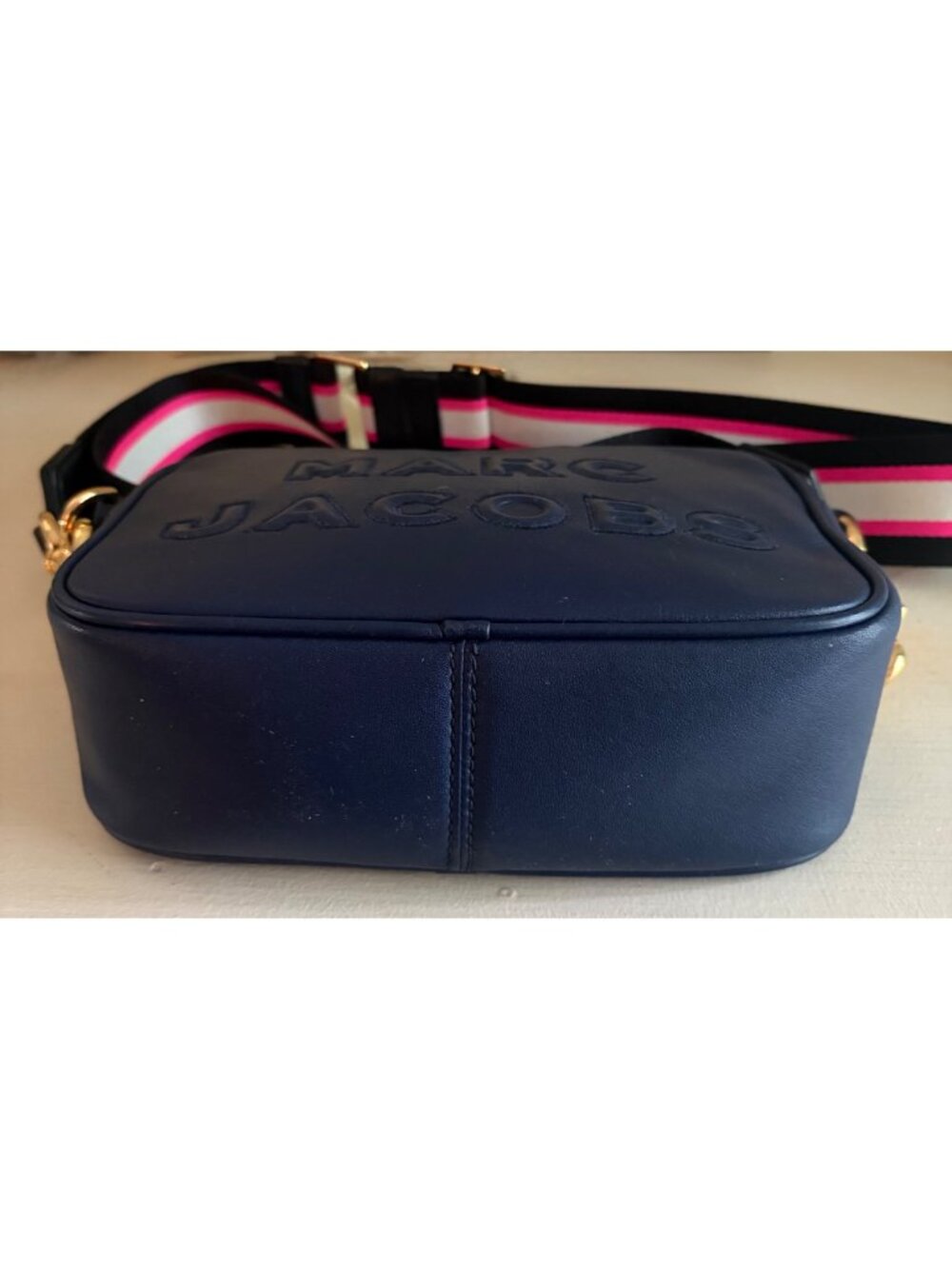 Marc Jacobs The Flash Leather Handbag Dark Navy Crossbody Camera - Picture 11 of 14